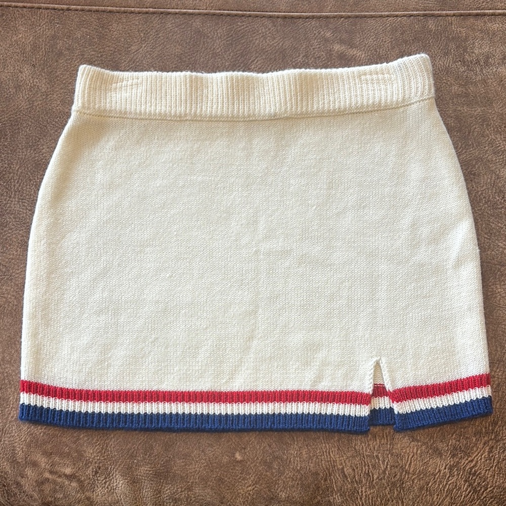 Show Me Your MuMu Cream Mini Skirt with Red and Blue Accents